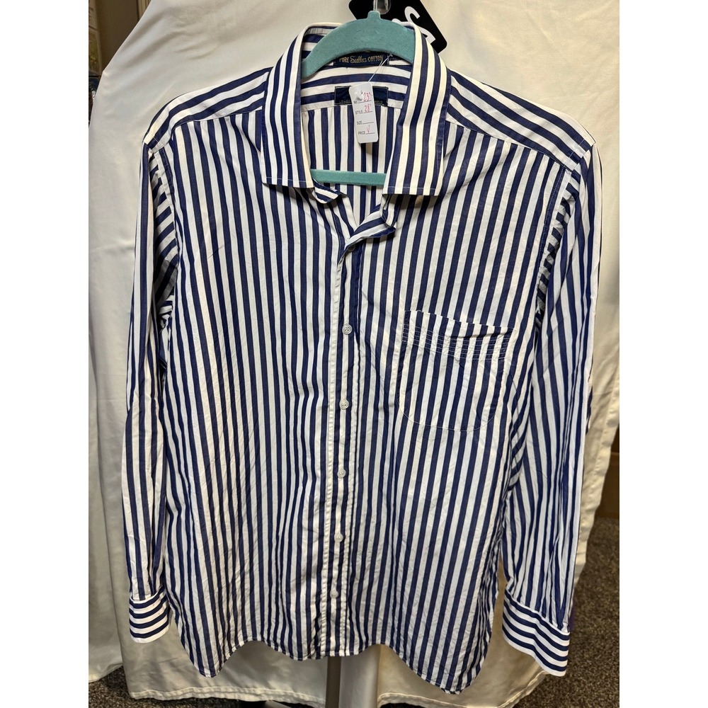 260 Sulka NY Paris Mens Striped Pure Cotton Button Down Shirt Blue White 17 33